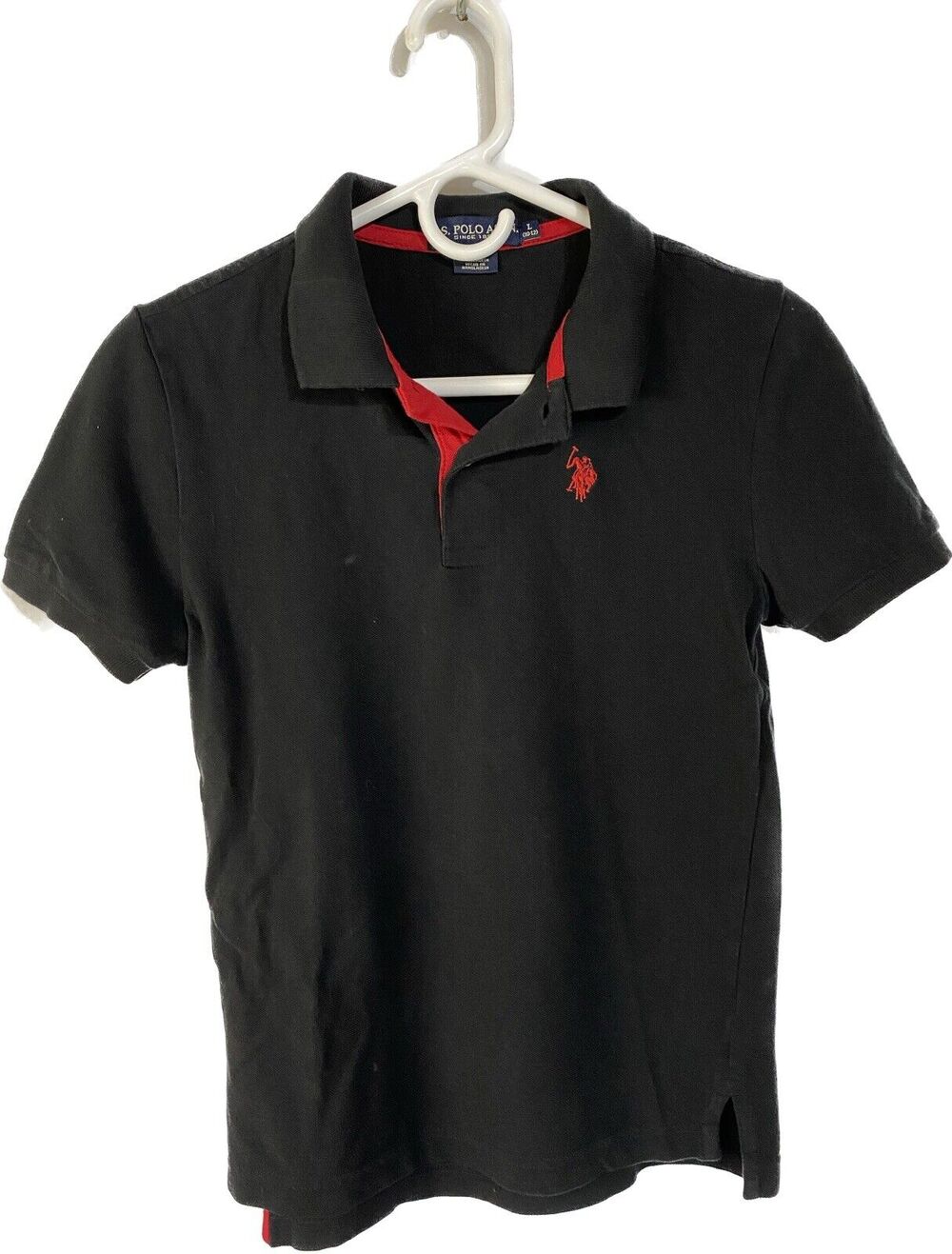 Boy's Size L 10-12 US Polo Assn Big Pony Short Sleeve Shirt Black Red